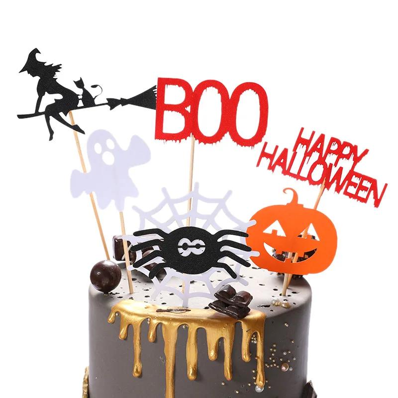 Halloween DIY Cake Toppers Cupcake Topper Castle Vampire Ghost Witch Pumpkin Cake Flags Kids Wedding Birthday Party Baking Decor