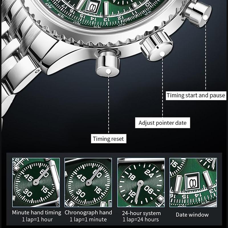 Men Watches Luxury Chronograph Date Waterproof Male Clock Steel Band Quartz Wristwatch