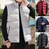 Men Waistcoat Stand Collar Sleeveless Slim Fit Vest Coat with Pockets Solid Color Zipper Closure Windproof Quilted Waistcoat