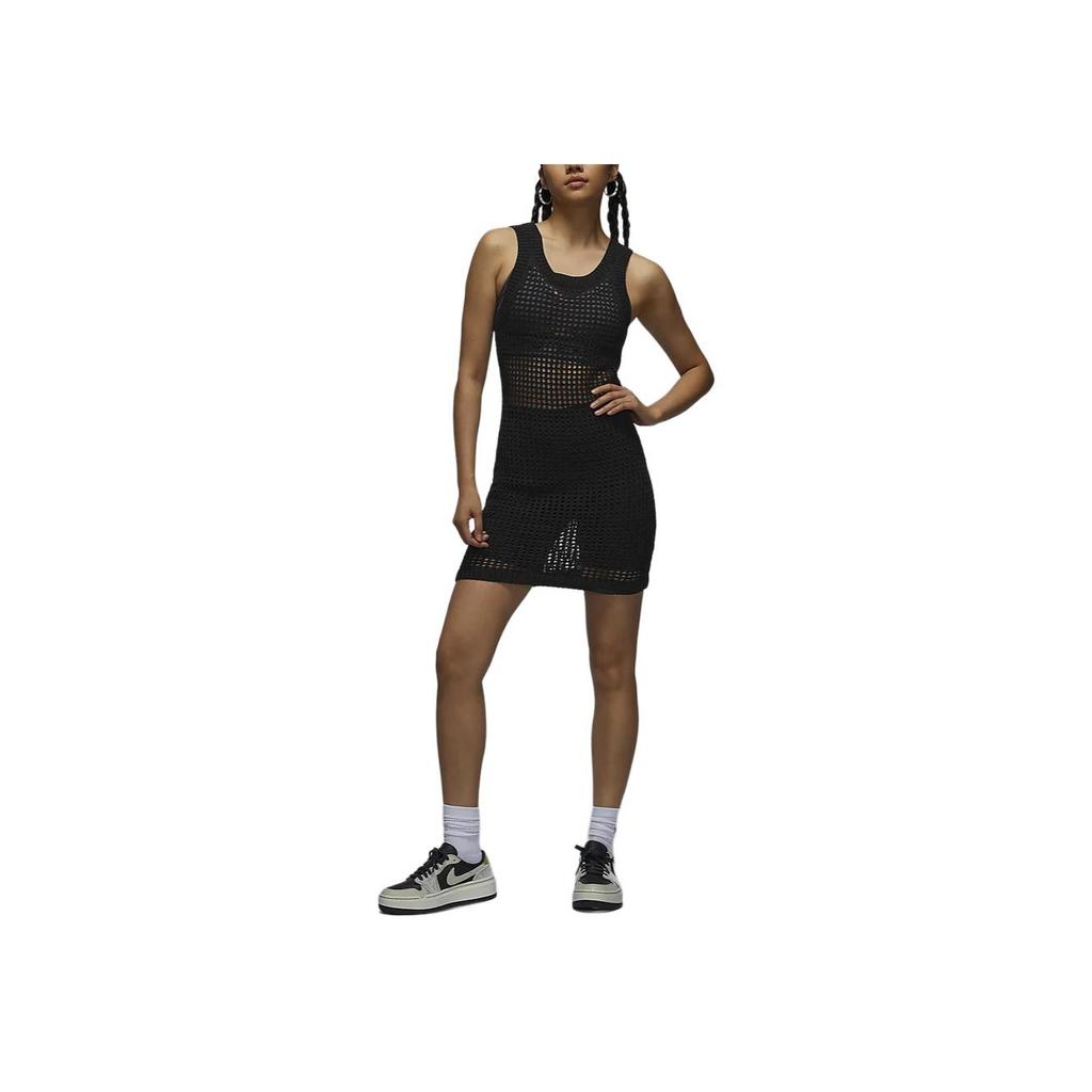 Nike Solid Color Hollow Out Knit Sleeveless Dress Women Dresses Black FV7111-045