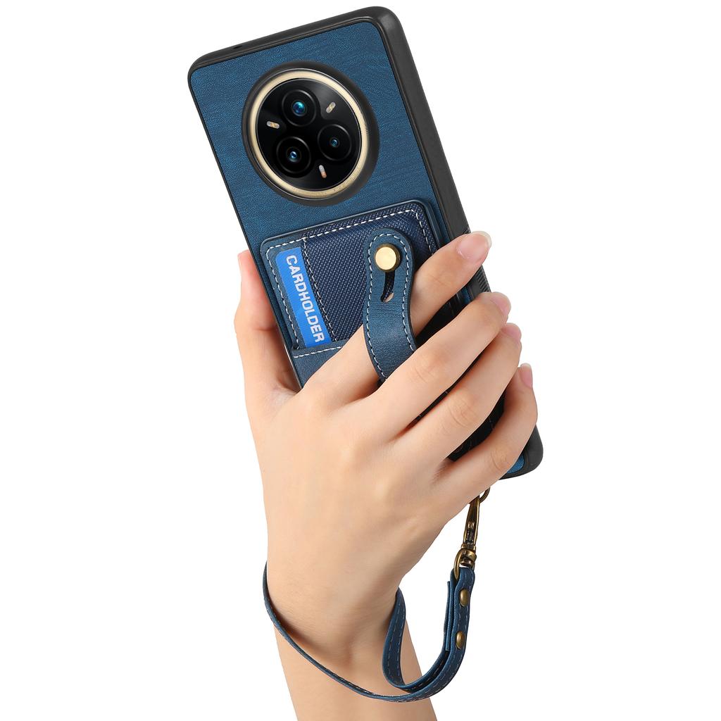 For Realme 14 Pro 5G Retro PU Leather Back Cover with Card Holder and Wristband Kickstand