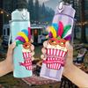 1PC Party Clown Candy Popcorn Print 750ml Color Plastic Sports Water Bottle Leakproof Flip Straw Lid Suitable for Sports Office Home Use