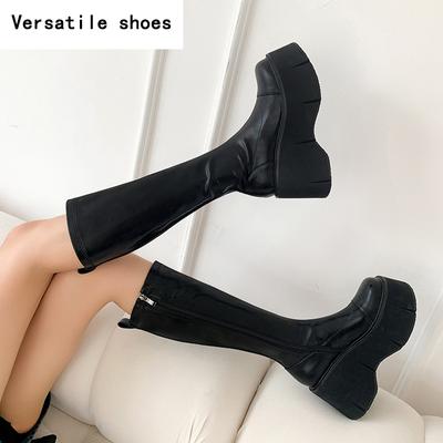 Зимние женские сапоги в стиле панк до колена, модные длинные сапоги на платформе, дизайнерские сапоги на квадратном каблуке Botas De Mujer