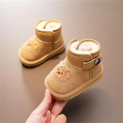 Детские зимние ботинки в корейском стиле с вышитым маленьким медвежонком, зимние толстые плюшевые для мальчиков и девочек