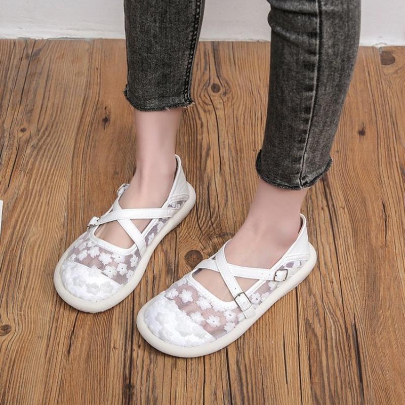 Модная сетчатая вышивка, брендовое кружево, женские балетки, модные дышащие женские туфли Мэри Джейн, удобные туфли на низком каблуке, мягкие туфли босиком