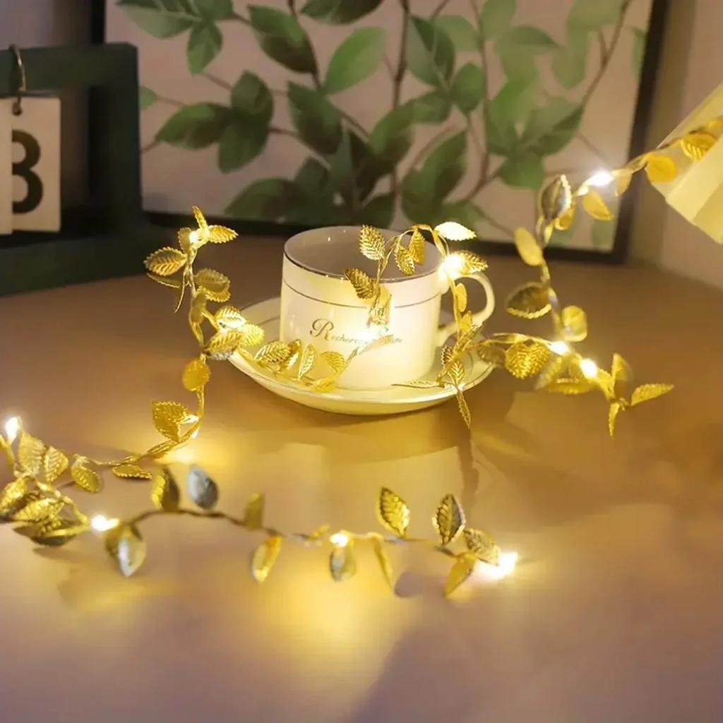20/50/100 светодиодов золотисто-серебряные крошечные листья гирлянда на батарейках искусственные растения гирлянда виноградная лоза огни для свадьбы домашняя вечеринка