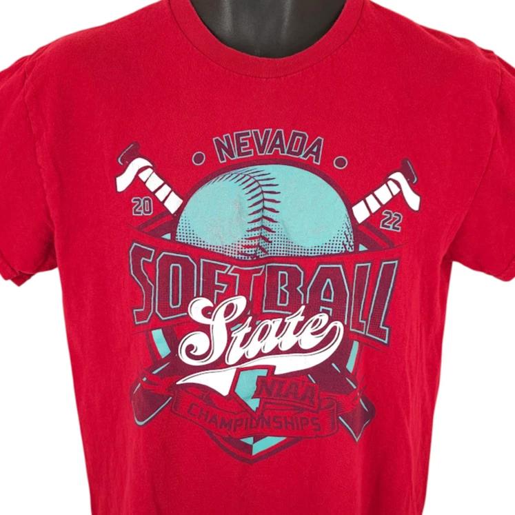 Nevada Softball 100% Cotton T-shirt Mens Tees Top Mens Size Medium Red 2022 NIAA State Championships