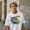 Wavy Vibes Tee, Surfing Lover T-shirt, Watercolor Rainbow Wave, Beach Vibes Top