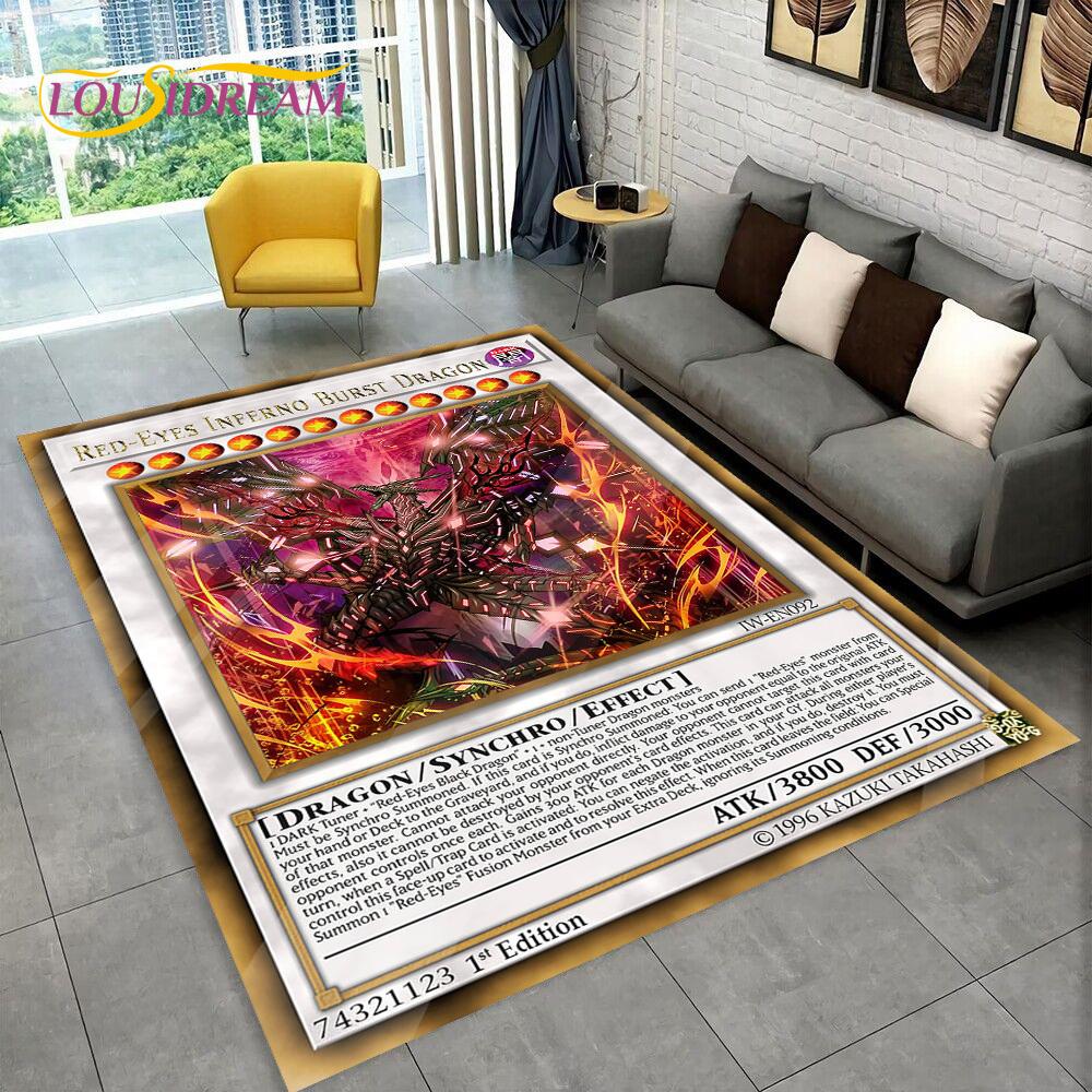 Monster Gold Card Cartoon Yu-Gi-Oh Anime Blue Eyes Dragon Game Carpet Rug for Bedroom Living Room Home Sofa Decoration, Коврик для пола