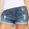 Джинсовые шорты для женщин, рваные джинсовые шорты со средней посадкой и карманами, летние повседневные эластичные джинсовые шорты с манжетами и подолом