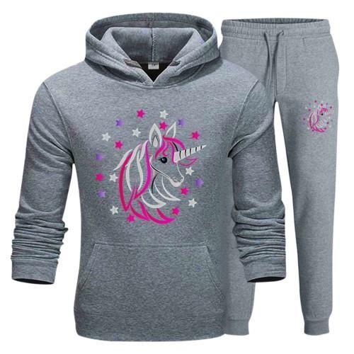 Jogging enfant Fille - Multisport - Licorne - Taille élastiquée - Manches longues - Gris