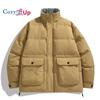 Уютная мужская зимняя куртка с карманами, мешковатая пуховая куртка, хлопковое пальто с рисунком «гусиные лапки», пальто на молнии с длинными рукавами