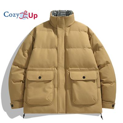 Уютная мужская зимняя куртка с карманами, мешковатая пуховая куртка, хлопковое пальто с рисунком «гусиные лапки», пальто на молнии с длинными рукавами