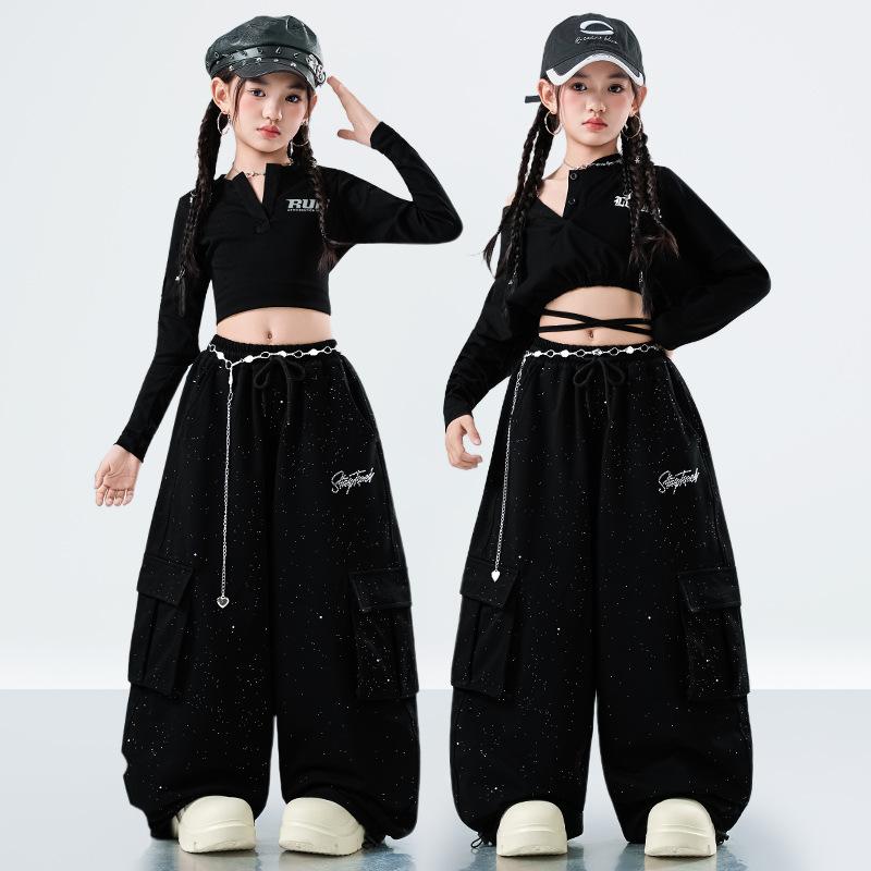Children's jazz, jazz dance costumes, girls' performance costumes, autumn trendy and trendy navel dance performance clothes