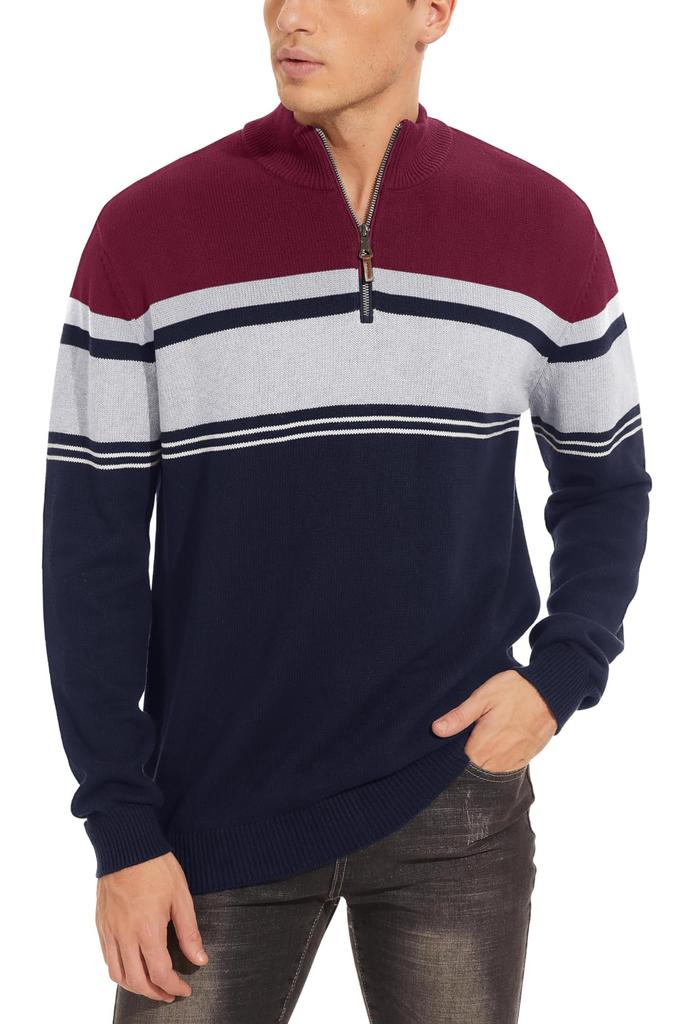 Одежда для гольфа, осенний трикотажный свитер для холодной погоды, внутренняя молния на четверть дюйма, водолазка, толстый вязаный свитер большого размера, красный 3XL [TACVASEN], мужской, темно-синий/винный