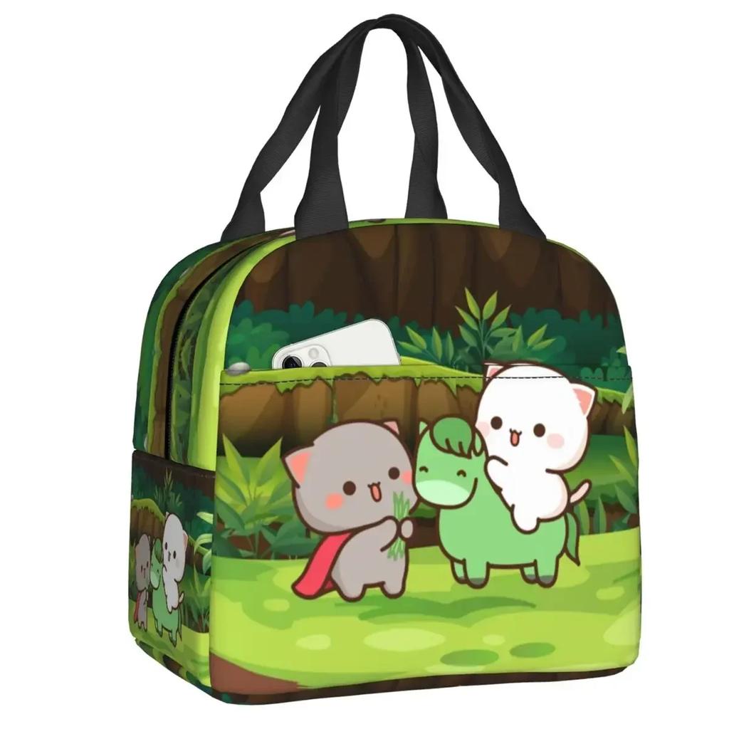 Mochi Cat Chef Peach Insulated Lunch Bag for Outdoor Picnic Peach And Goma Resuable Thermal Cooler Lunch Box Women Children