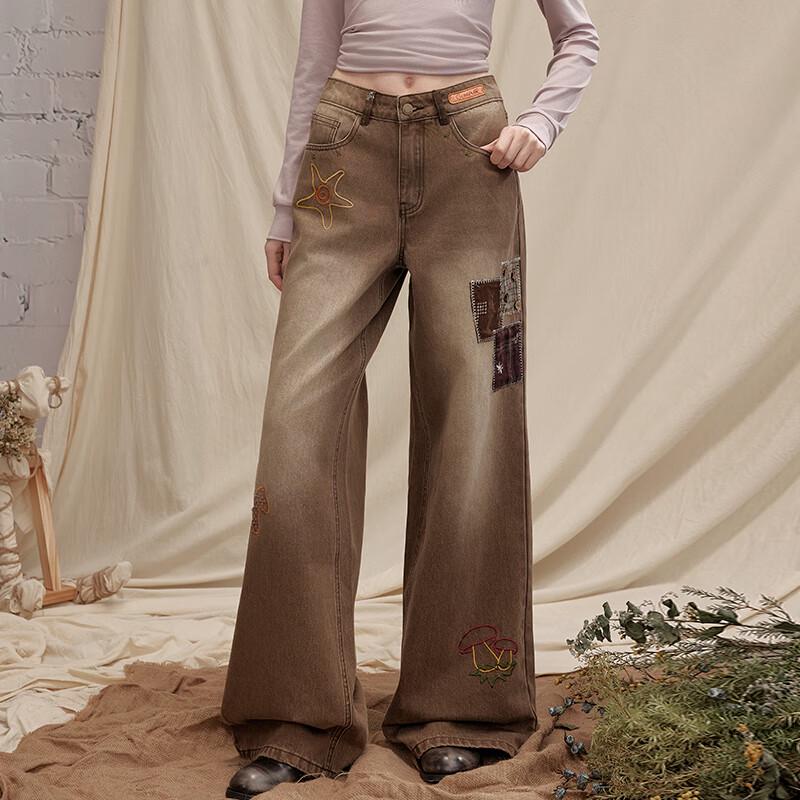 unifree Women's Washed Loose Straight-Leg Jeans