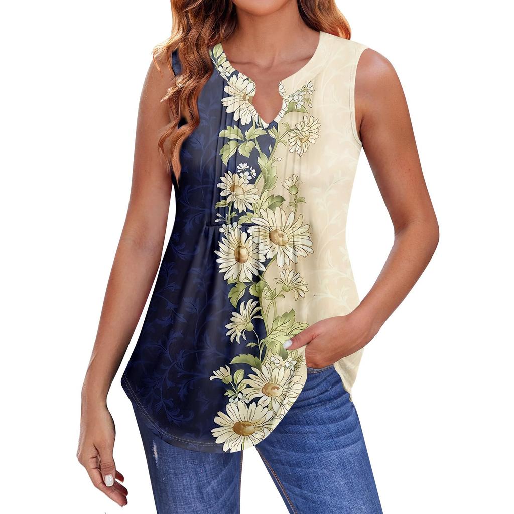 Женские летние майки с V-образным вырезом и принтом, повседневные майки для женщин, свободные рубашки-туники без рукавов