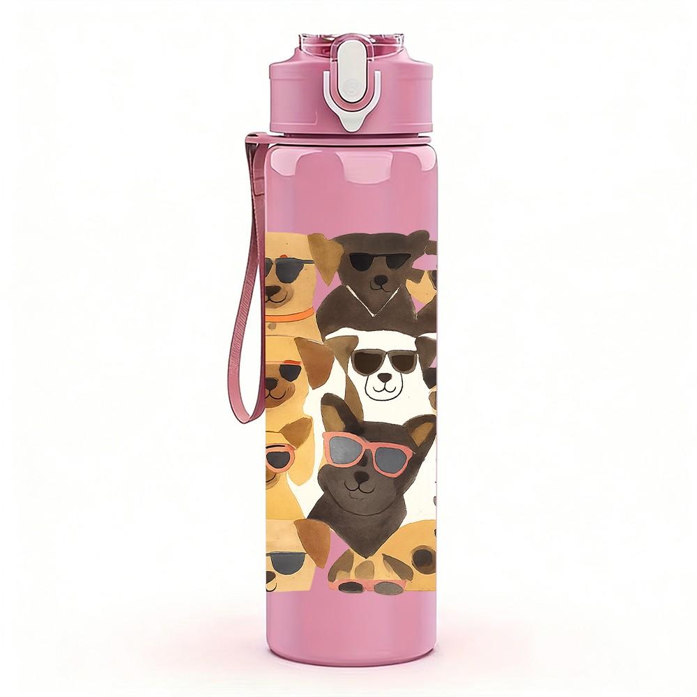 1PC Multiple Puppy Collage Frame 750ml Color Plastic Sports Water Bottle Leakproof Flip Straw Lid For Sports Office Home Use
