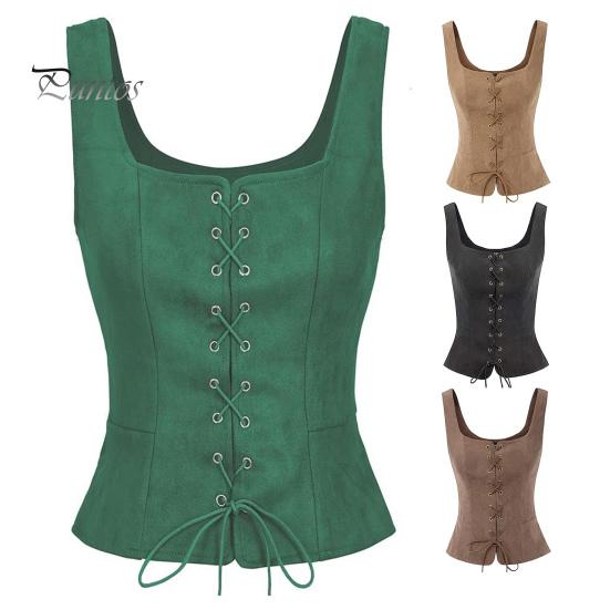 Женский жилет на шнуровке Ренессанс Vinatge с квадратным вырезом без рукавов Средневековый приталенный однотонный топ для косплея на Хэллоуин