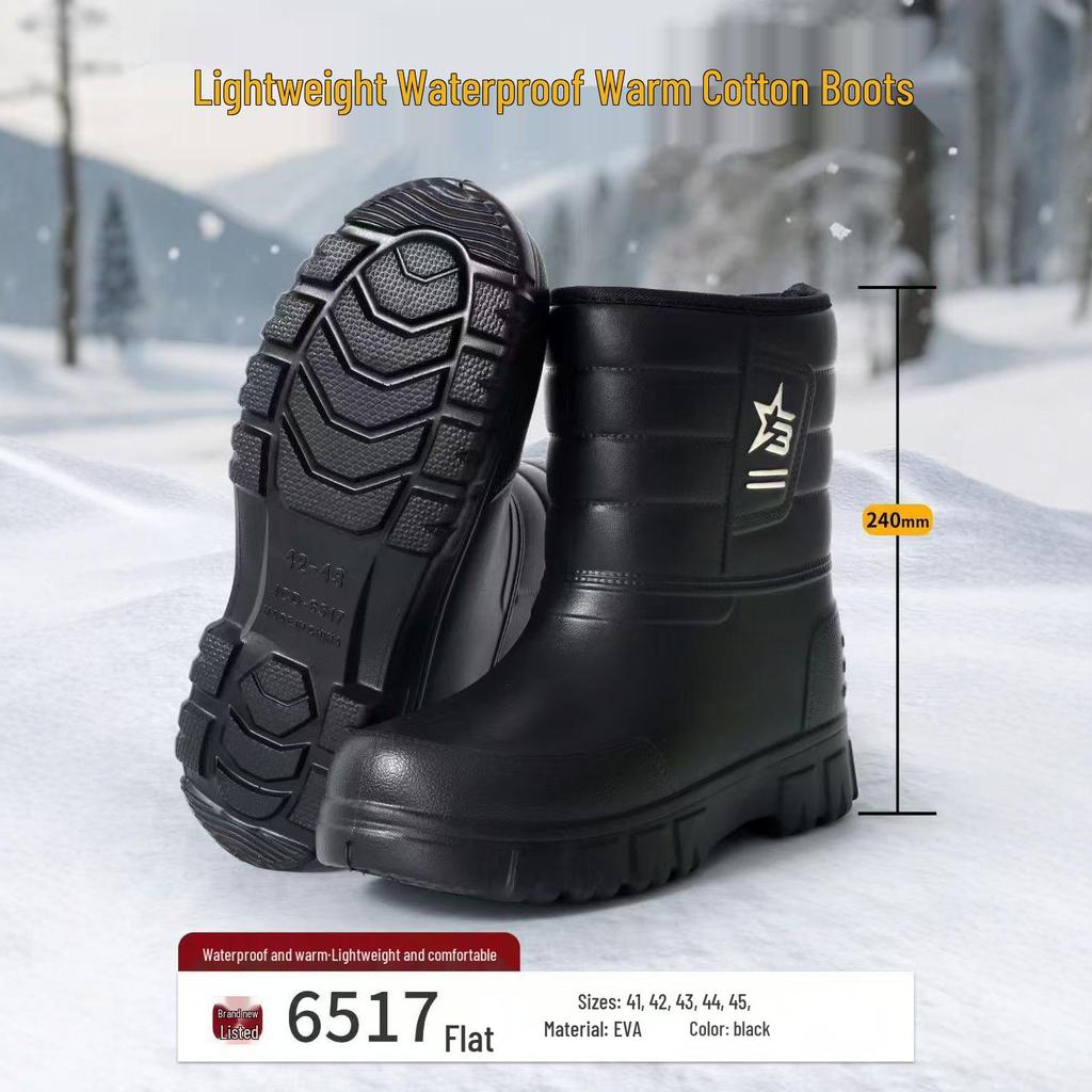 Мужские зимние сноубутсы на флисовой подкладке: Теплые, Водонепроницаемые, Нескользящие, Легкие, Удобные, Хлопковые Ботинки на Шнурке для Рыбалки
