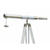 Nautical Floor Standing Brass Leather 39 Inch Telescope with Wooden Tripod Stand