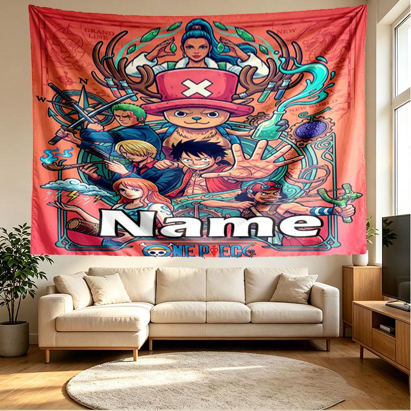 Custom Name Personalized ONE PIECE Print Tapestry, Wall Art Decor, Bedroom, Dorm, Apartment, LivingRoom, Party Backdrop, Gift for Birthday
