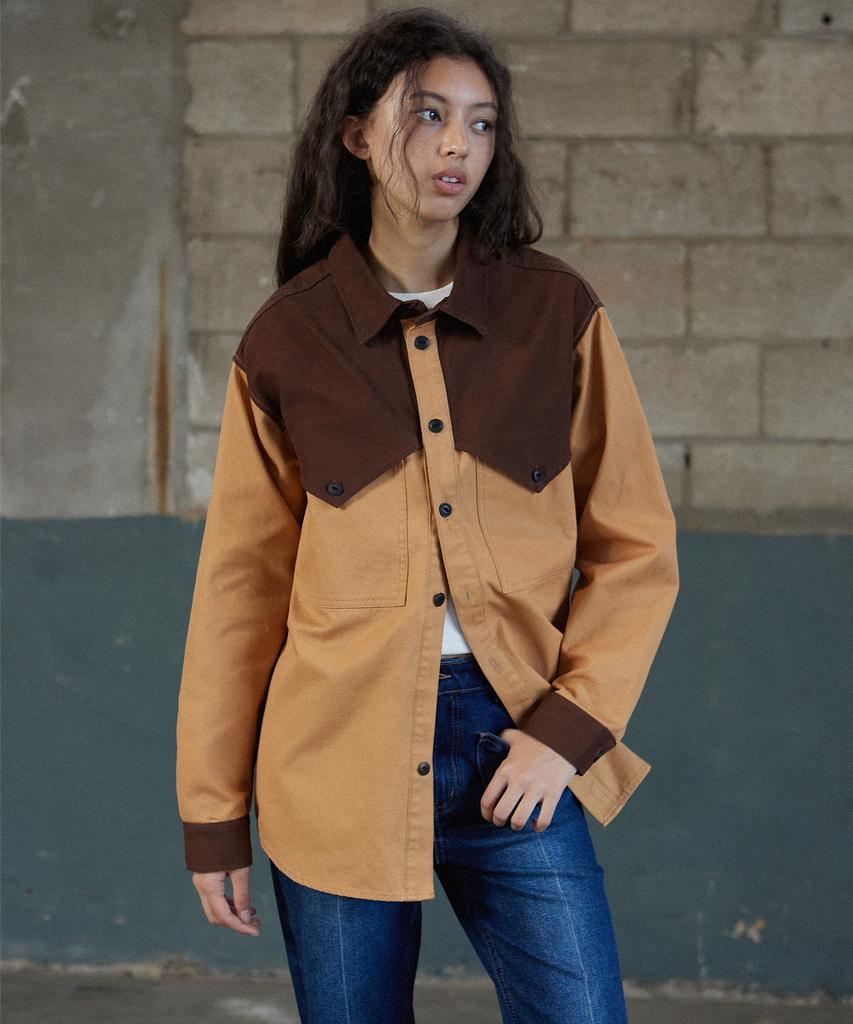 MAGOODGAN Labor 2114 Utility Color Block Yorke Brown Western Shirt