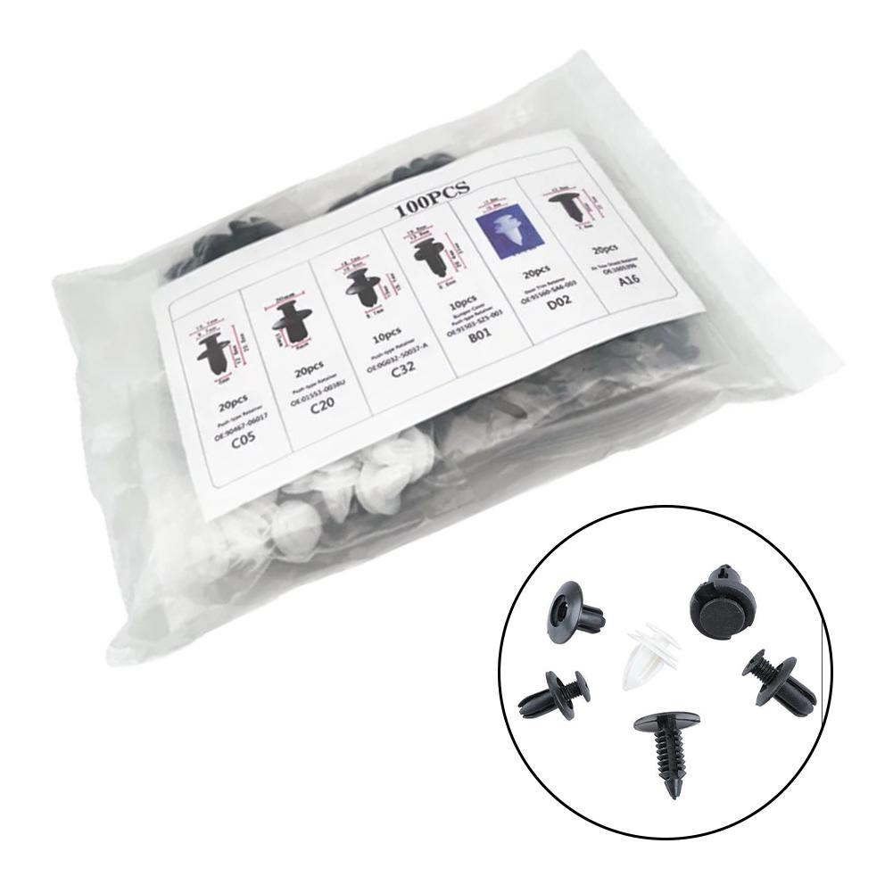 100 шт. автомобильных крепежных зажимов, смешанные автомобильные крепежи, дверная обшивка, панель, бампер, заклепки C05 C20 C32 B01 D02 A16, заклепки