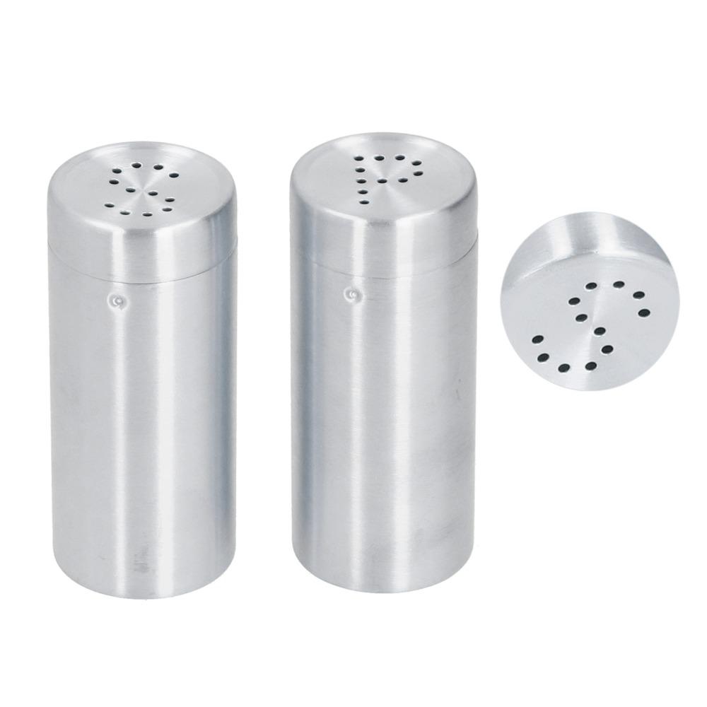 2Pcs Stainless Steel Salt Pepper Shaker Round Shape Condiment Jar Dredge Shaker Home Cooking