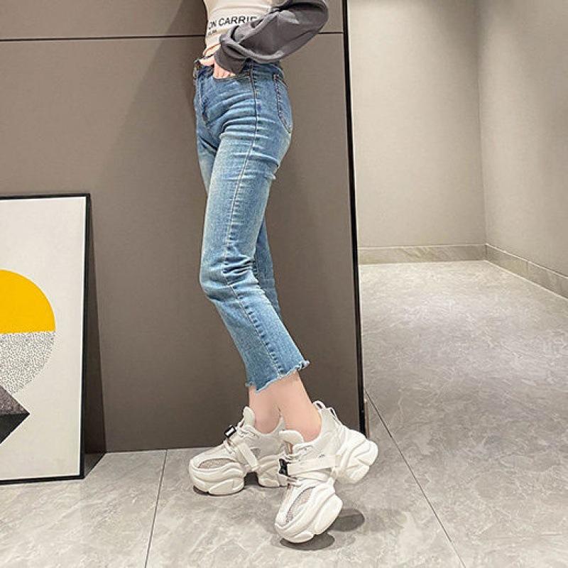 Summer INS Platform Casual Mesh Surface Shoes Women's High Heel Hollow Breathable Portable All-Match Dad Shoes