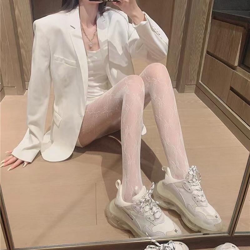 Полые кружевные сетчатые чулки с трусиками-боди Лолита Ретро Цветочная лоза Белые Черные чулки для женщин