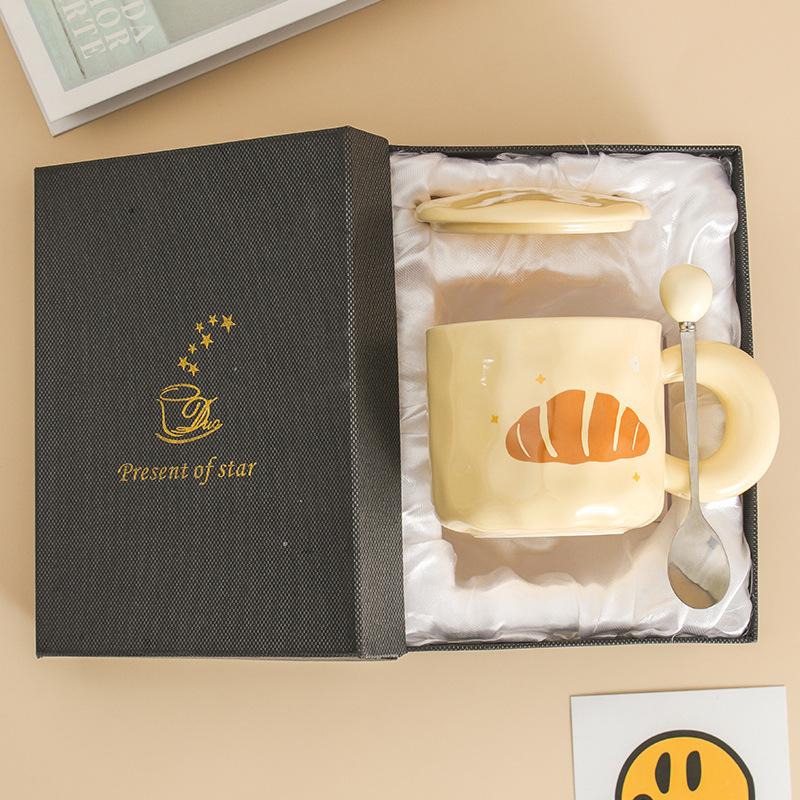 Молочный фуфу милая керамическая чашка девушка высокая ценность кружка с крышкой ложка общежитие пара офисная кофейная чашка