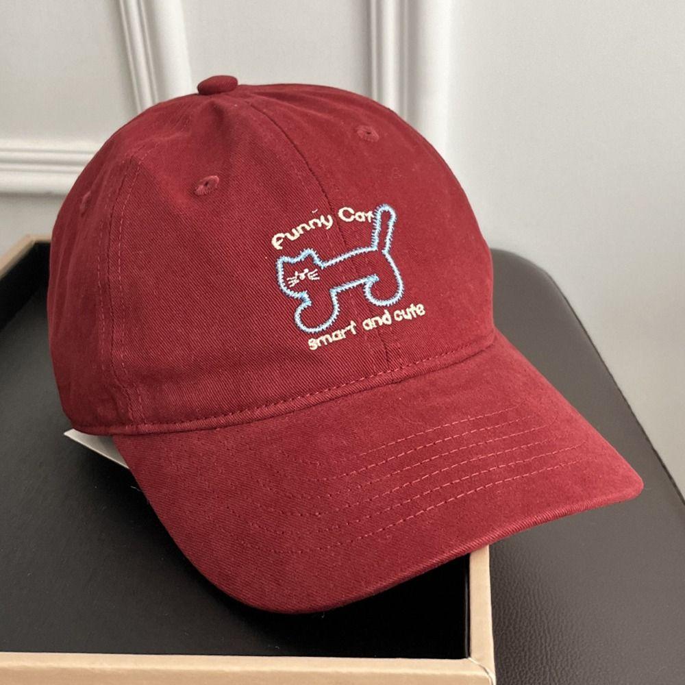 Adjustable Sunscreen Baseball Cap Breathable Cotton Peaked Hat Cat Embroidered Cap Unisex