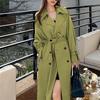 Women's Double Breasted Long Trench Coat Windproof Lapel Slim Overcoat with Belt Windbreaker Jacket for Spring Autumn