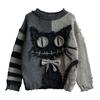 Halloween Spooky Face Sweater for Women Patchwork Print Knit Sweater Top Long Sleeve Crewneck Stitched Fall Outfit