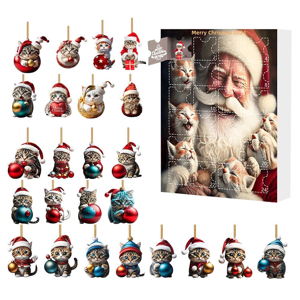 Адвент-календарь 2024 Рождественская елка Подвеска в виде кошки Милый рождественский адвент-календарь Украшение на рождественскую елку Украшение в виде кошки Календарь