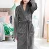 Men Women Plush Fleece Bath Robe Knee-Length Lapel Tie Design Water Absorbent Winter Loungewear Daily Wear Sleepwear