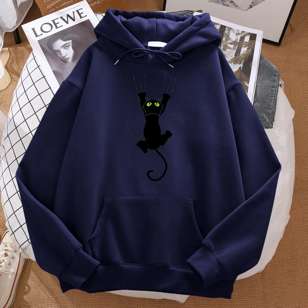 Naughty Black Cat Printed Man Hoody Hip Hop Comfortablesweatshirt Cartoons Soft Hooded Harajuku Warm Fleeceunisex Sportswears