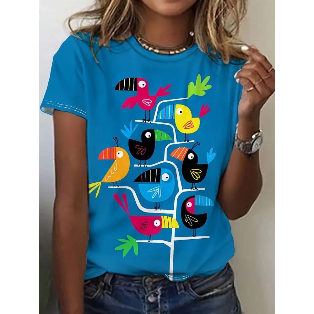 Женская забавная повседневная футболка с 3D-принтом животных, короткими рукавами и круглым вырезом