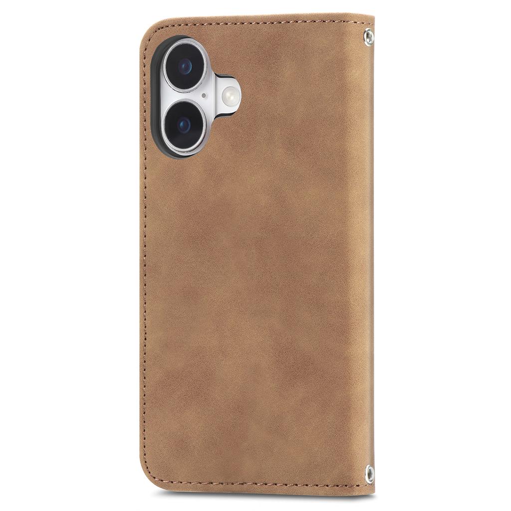 For iPhone 16 Leather Case with Card Holder Magnetic Absorption Phone Cover - Brown