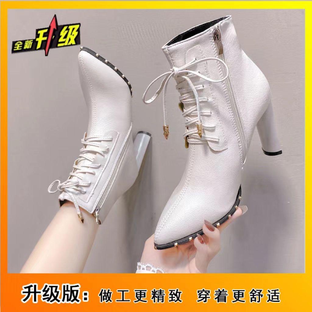 34-42 Large Size Women's Shoes Short Martin Boots Women's Spring and Autumn New Fashion Versatile Pointed Short Boots Coarse Heel High Heels