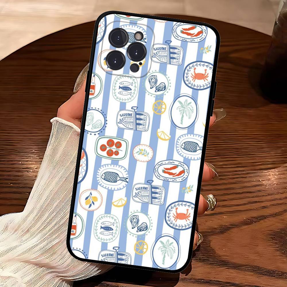Сардины Ретро Арт Морепродукты Мягкий Чехол-Крышка Для Телефона Для IPhone 17 16 Pro Max 15 12 11 16e 13 Mini 14 15 Plus