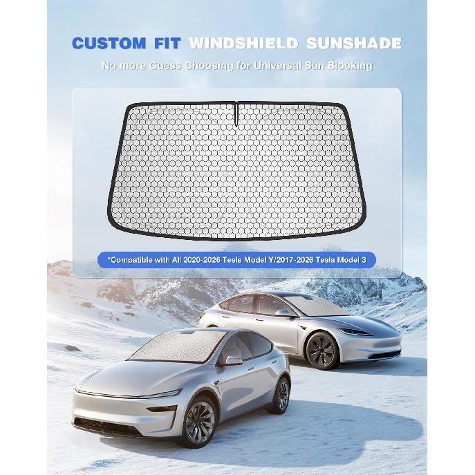 Windshield Sun Shade for Tesla Model Y/3 Custom Fit Sunshade Front Window Foldable Visor Cover Block UV Rays Keep Car CoolerWindshield Sunshades 1