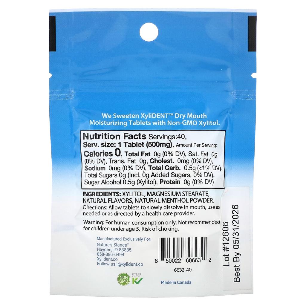 Увлажняющие таблетки от сухости во рту, с ксилитом, с мятой перечной, 40 таблеток, 20 г (0,70 унции)