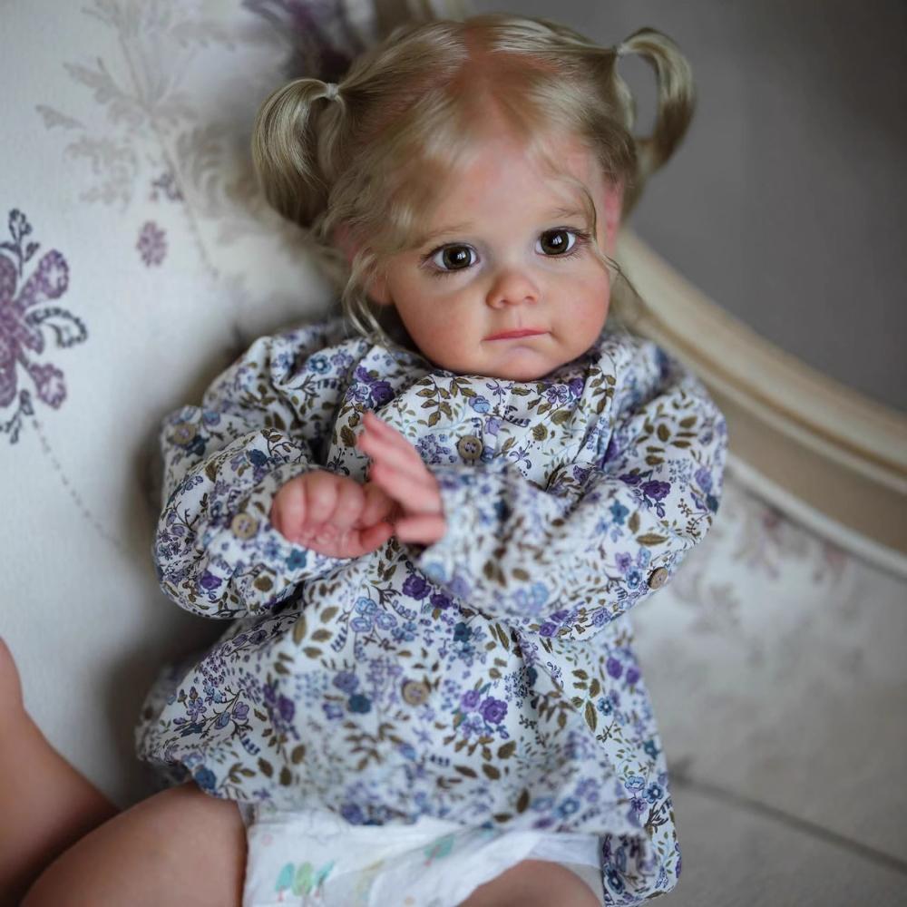 24-дюймовая мягкая тканевая кукла-реборн Maggi Wear Blue Floral Romper, ручная работа, 3D-раскрашенная имитационная кукла, реалистично выглядящая кукла-реборн для косплея, девочка