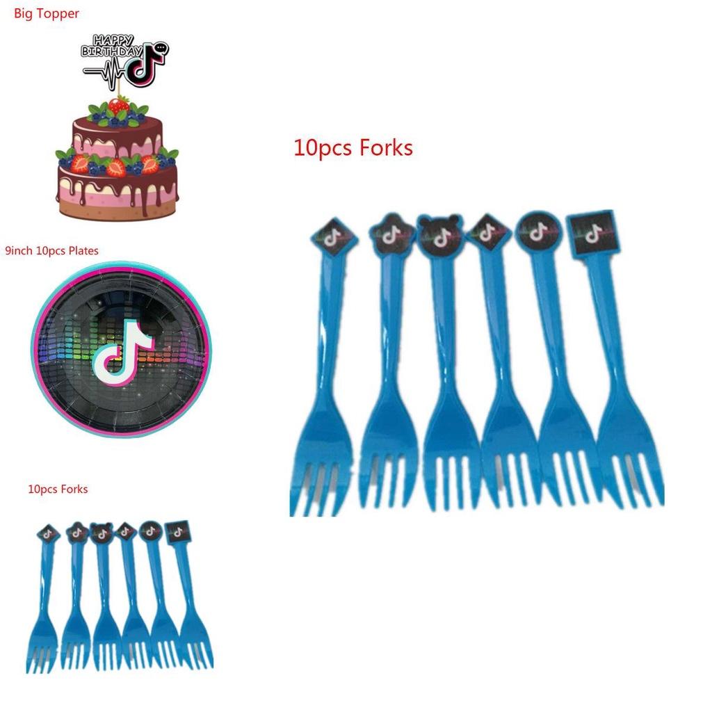 Набор красочных принадлежностей для дня рождения в стиле Тик Ток, включающий веселую посуду, декор, тарелки, стаканы и баннер