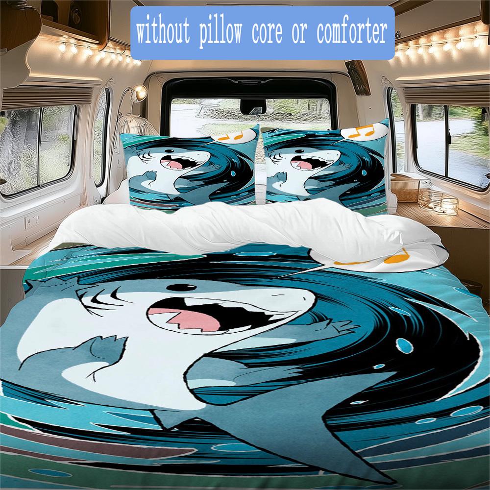 Jeff Land-Sea-Air Shark Pattern Bedding,Quilt Set Quilt Cover Pillowcase Home Birthday Gift (1*duvet cover+2*pillowcase,without core)XSJT0917356
