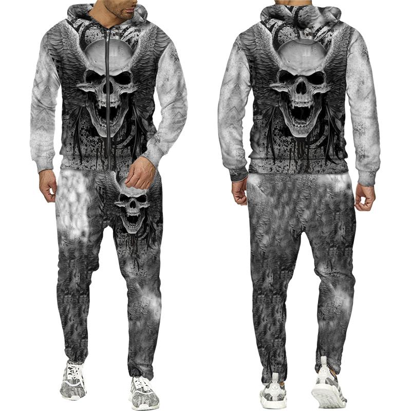 Cool Skull 3D Printed Black Zipper Hoodie Pants Suit Gothic Punk Style Men Women Tracksuit Set 2023 Halloween Streetwear Costume