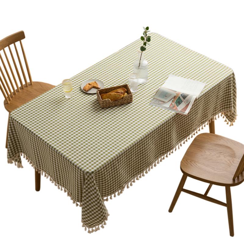 Inyahome Vintage Gingham Checkered Plaid Tablecloth With Tassel Table Cover Cotton Linen Tablecloths For Dinner Party Indoor Use